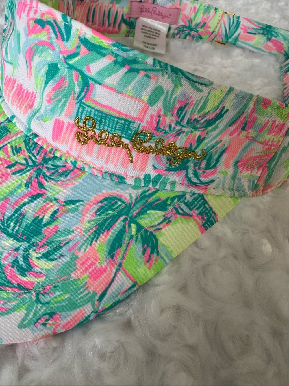 Lilly Pulitzer Tropical Palm Print Visor in Neon Pink & Mint - Picture 2 of 6
